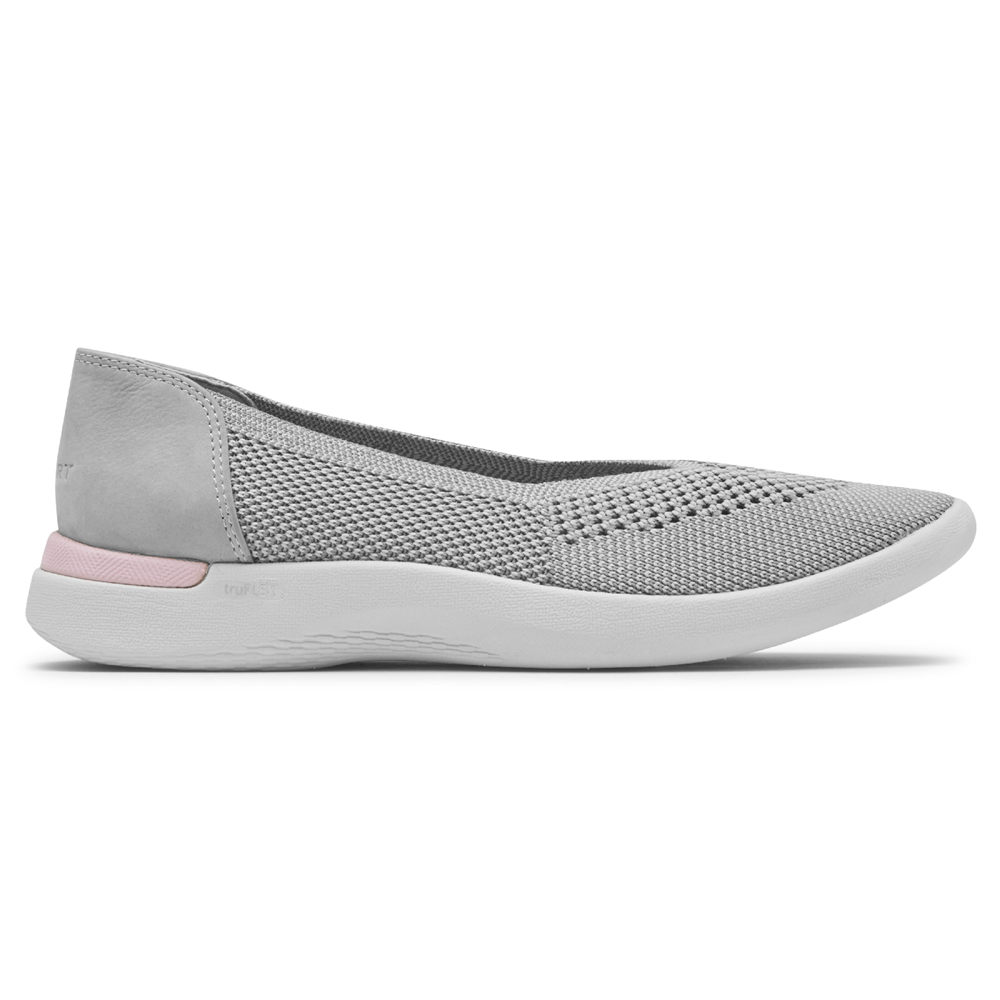 Rockport Flats For Womens Grey - truFLEX Fly Knit Ballet - HJ4857362